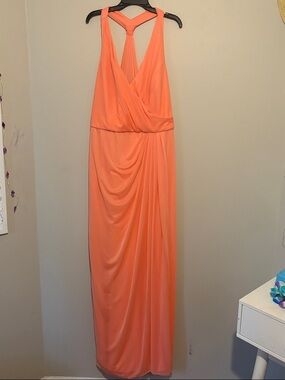 David's Bridal Coral Halter-Back Maxi Dress